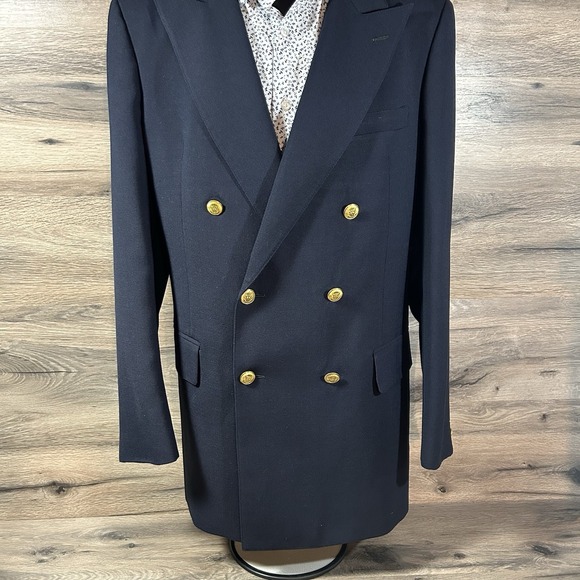 Stanley Blacker navy blue wool Blazer gold button sport jacket 42R - Picture 5 of 12